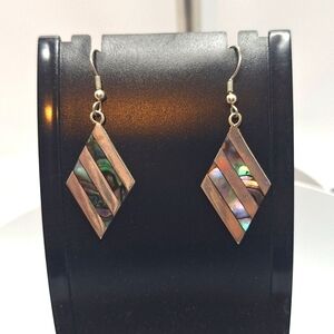 Vintage Silver and Abalone Geometric Earrings made in Alpaca Mexico